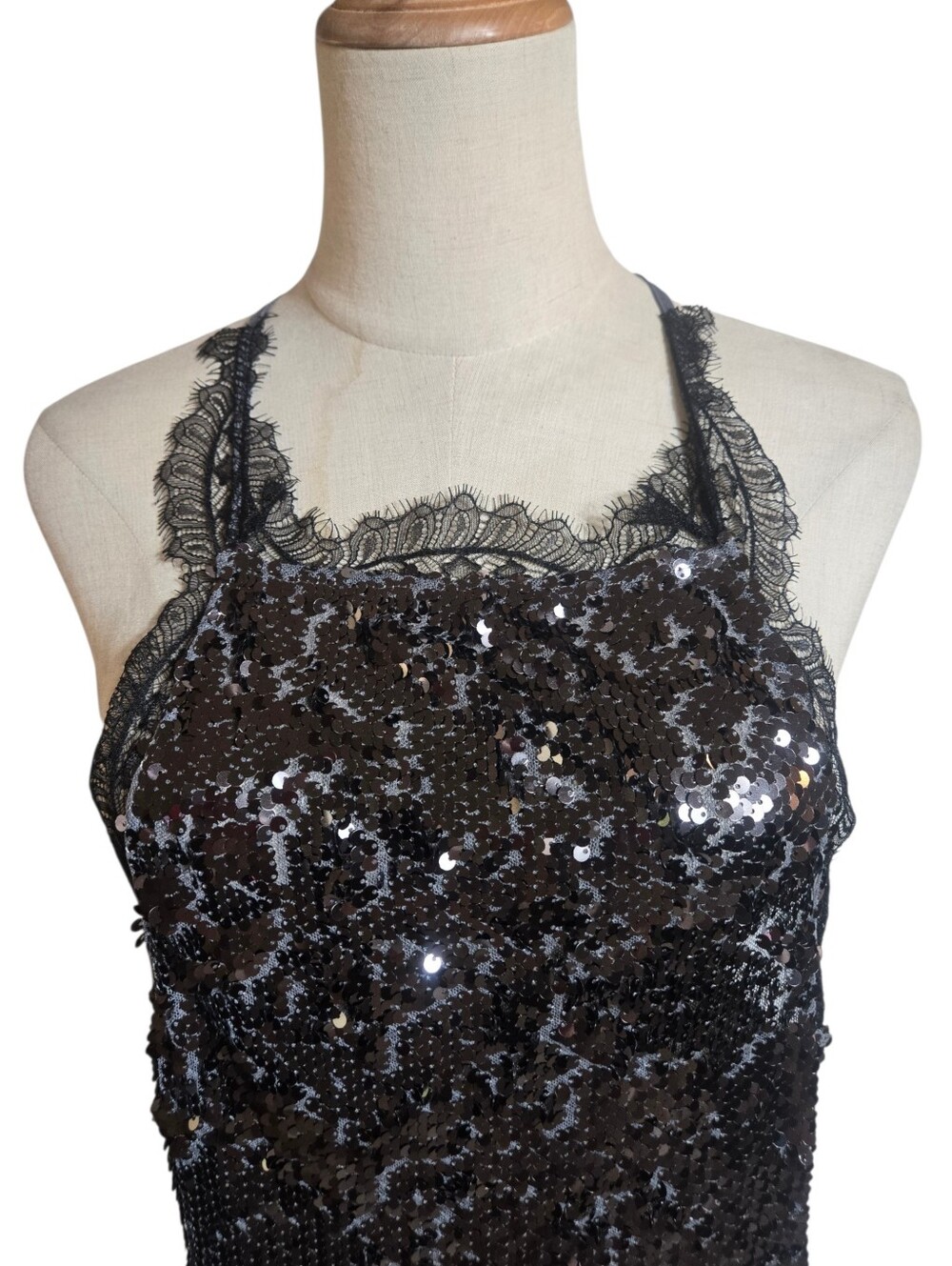 Free People Intimately Free Black Sequin Lace Halter Tank NWT - Picture 2 of 7